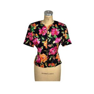 1980s silk floral blouse by Oleg Cassini Size 6 Medium